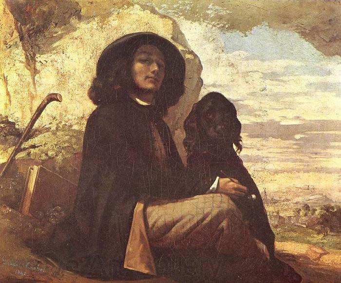 Gustave Courbet Selfportrait with black dog Norge oil painting art